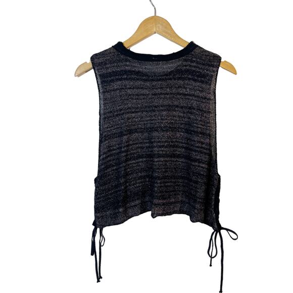 Free People Black Sleeveless Zodiac Embroidered Lace-Up Sides Cropped Top Large - Picture 3 of 7